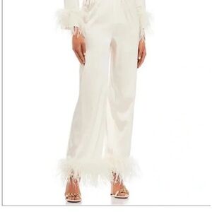 Antonio Melani White Silk Feather Pants